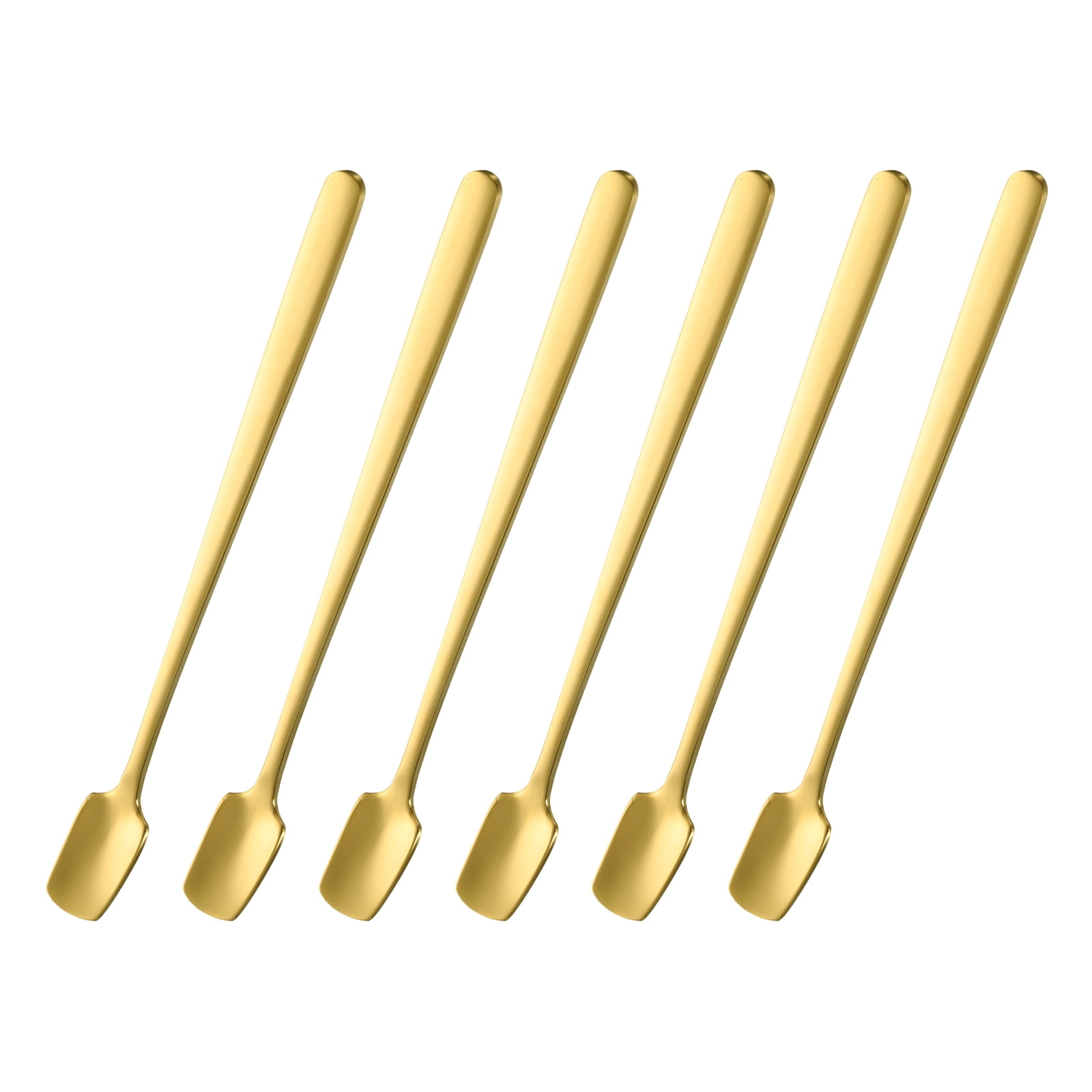 Unique Bargains 6Pcs Square Stainless Steel Long Handle Coffee Spoons 6.1" Gold Tone