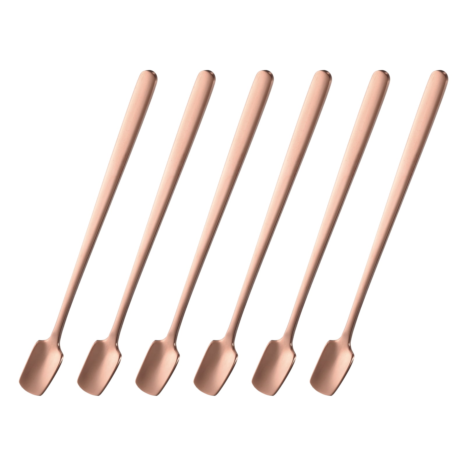 Unique Bargains 6Pcs Square Stainless Steel Long Handle Coffee Spoons 6.1" Rose Gold Tone