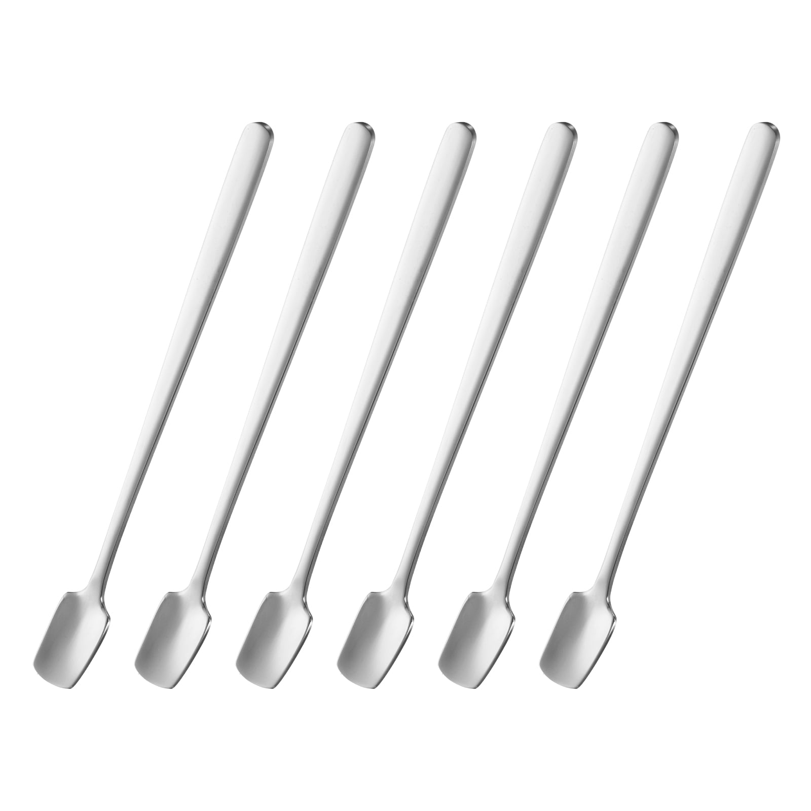 Unique Bargains 6Pcs Square Stainless Steel Long Handle Coffee Spoons 6.1" Silver Tone