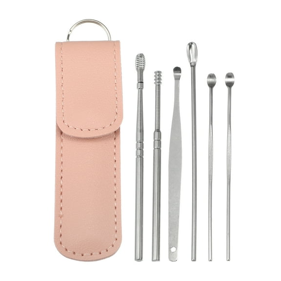 Unique Bargains 6 Pcs Stainless Steel Ear Cleansing Tool Set Ear Cleaner Ear Care Set Pink