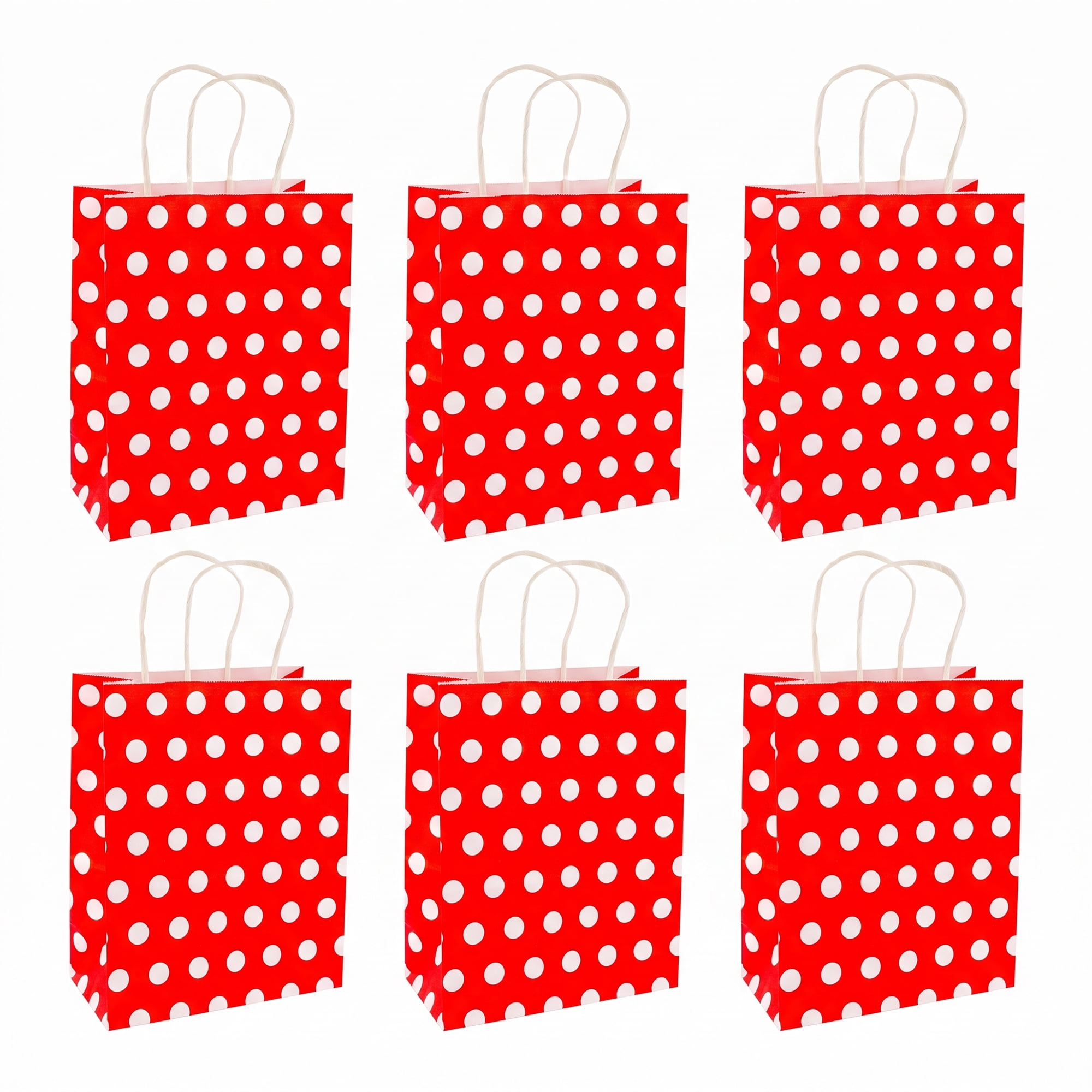 Unique Bargains 6Pcs Stylish Polka-dot Paper Gift Bag with Handles Red 8.7" x 4.3" x 10.6"