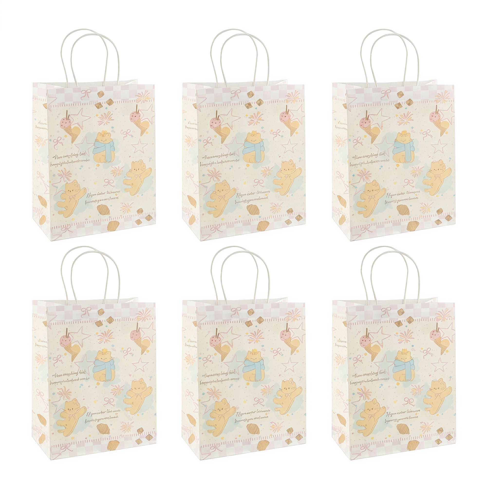 Unique Bargains 6Pcs Thick Cartoon Paper Gift Bags with Handles Bear 8.3" x 4.3" x 10.6"