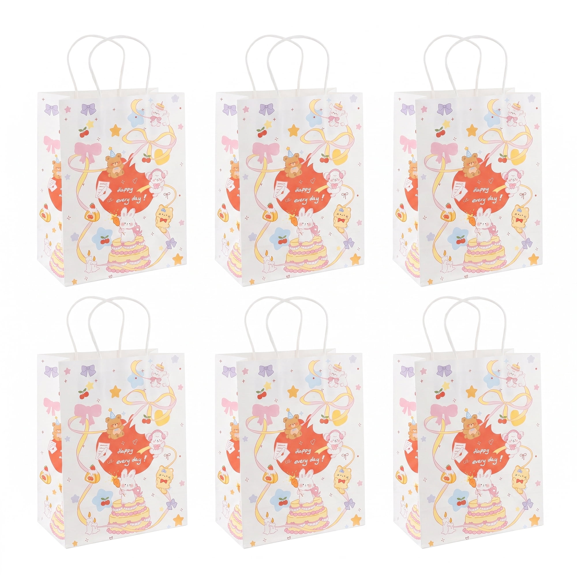 Unique Bargains 6Pcs Thick Cartoon Paper Gift Bags with Handles Cake 8.3" x 4.3" x 10.6"