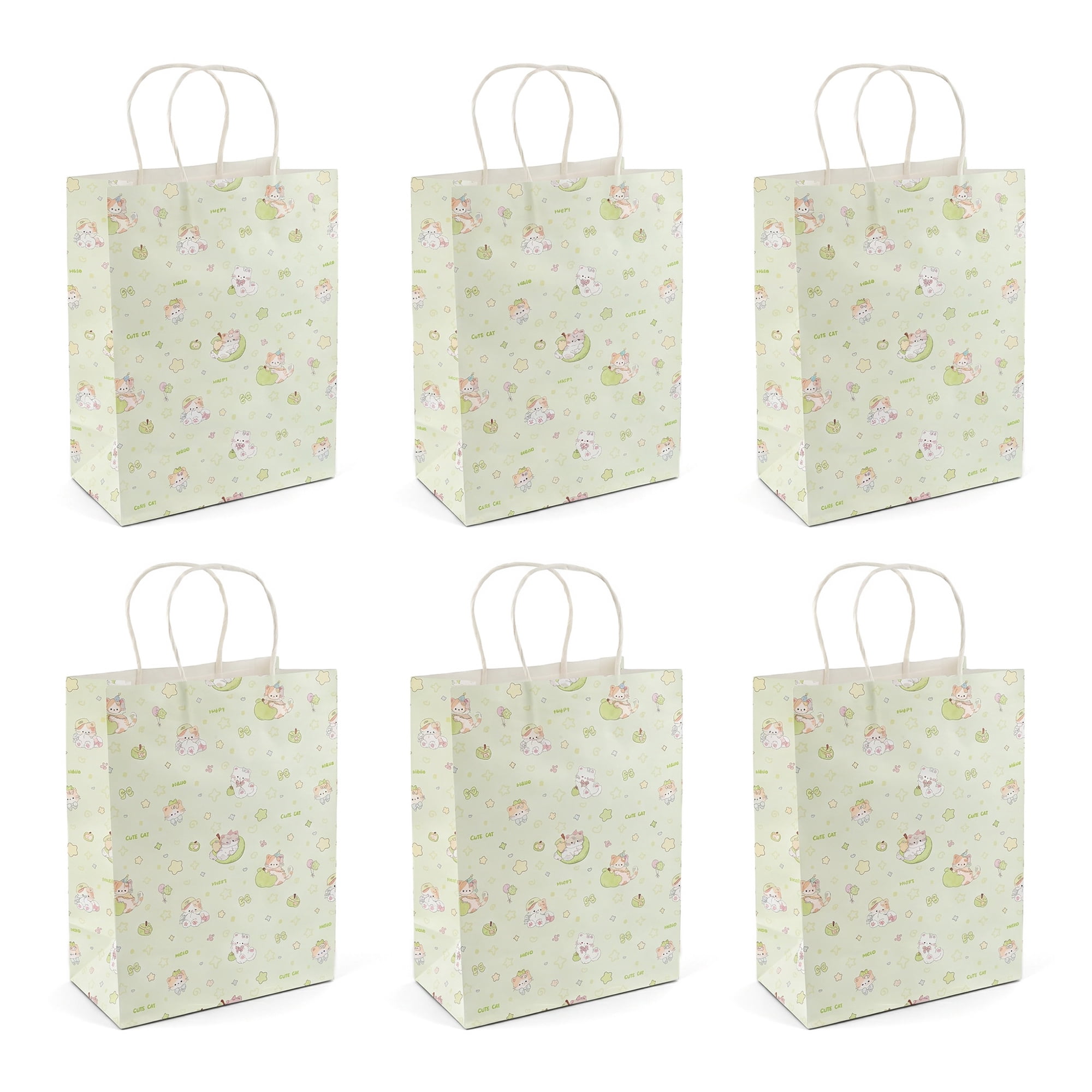 Unique Bargains 6Pcs Thick Cartoon Paper Gift Bags with Handles Green 8.3" x 4.3" x 10.6"