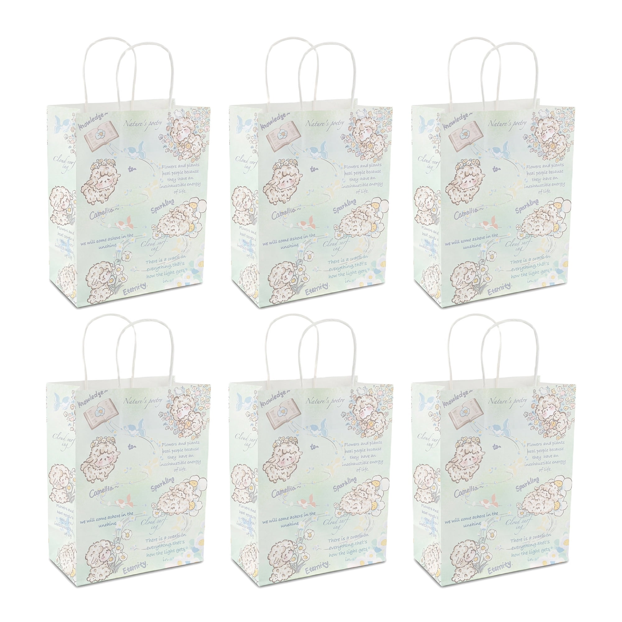 Unique Bargains 6Pcs Thick Cartoon Paper Gift Bags with Handles Sheep 8.3" x 4.3" x 10.6"