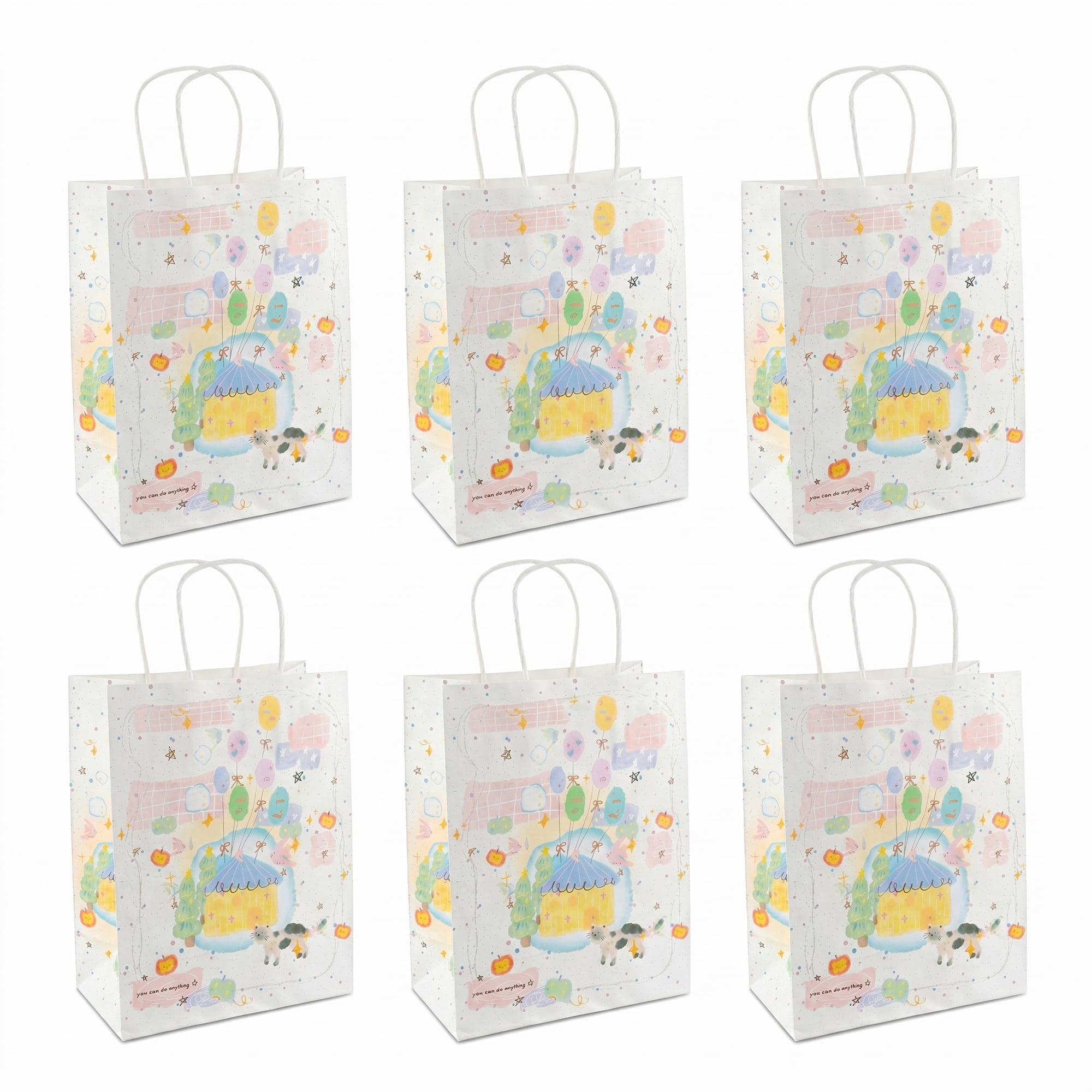 Unique Bargains 6Pcs Thick Paper Gift Bags with Handles Balloon 8.3" x 4.3" x 10.6"