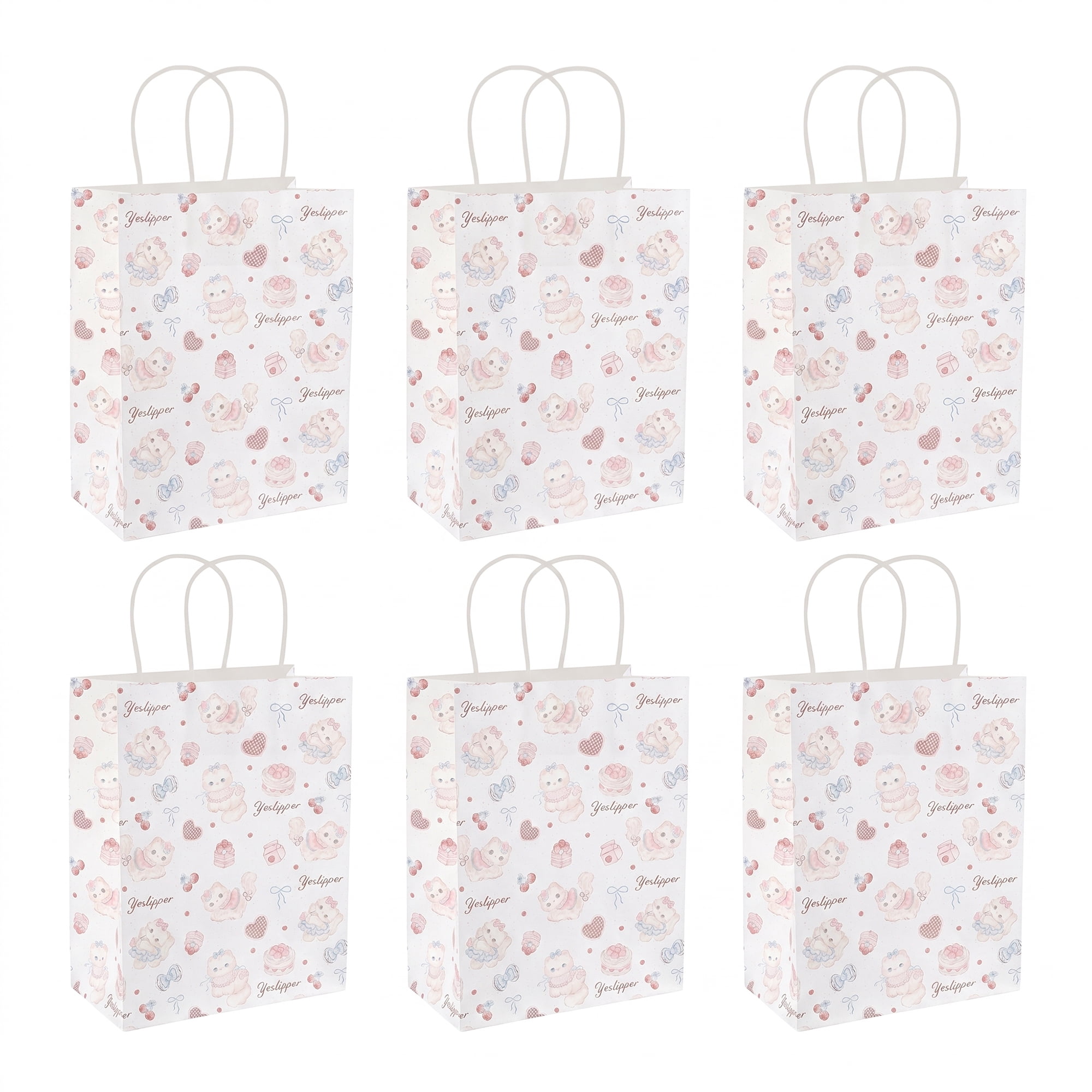 Unique Bargains 6Pcs Thick Paper Gift Bags with Handles Pink Bear 8.3" x 4.3" x 10.6"