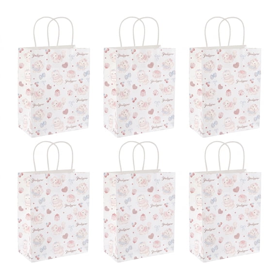 Unique Bargains 6Pcs Thick Paper Gift Bags with Handles Pink Bear 8.3" x 4.3" x 10.6"