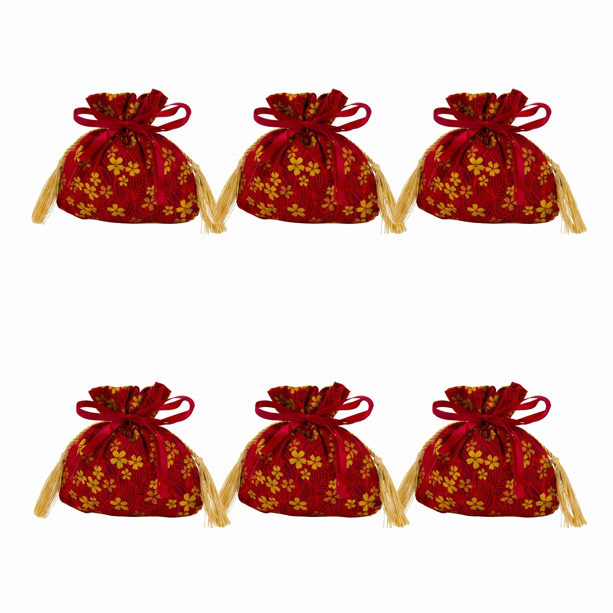 Unique Bargains 6Pcs Thick Soft Velvet Gift Drawstring Bags Wine Red 5.9" x 1.2" x 5.9"