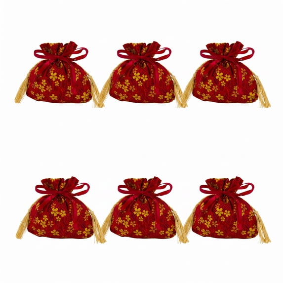 Unique Bargains 6Pcs Thick Soft Velvet Gift Drawstring Bags Wine Red 5.9" x 1.2" x 5.9"