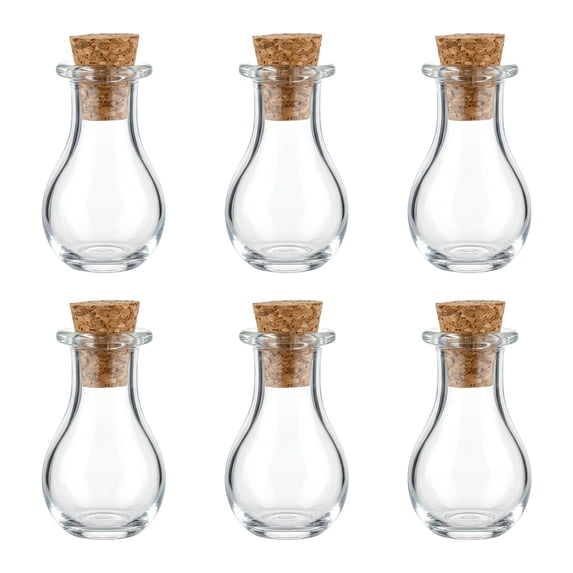 Unique Bargains 6Pcs Tiny Glass Bottles with Cork Stoppers Teardrop 0.6" x 0.6" x 1.2"