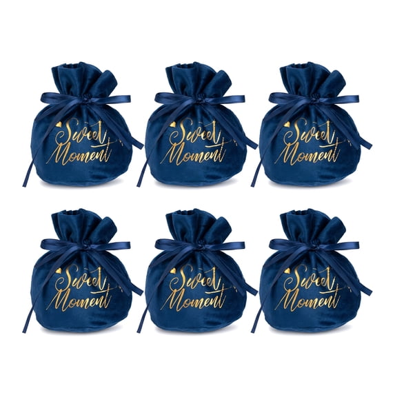 Unique Bargains 6Pcs Velvet Gift Drawstring Bags Set Blue 5.9" x 5.1"