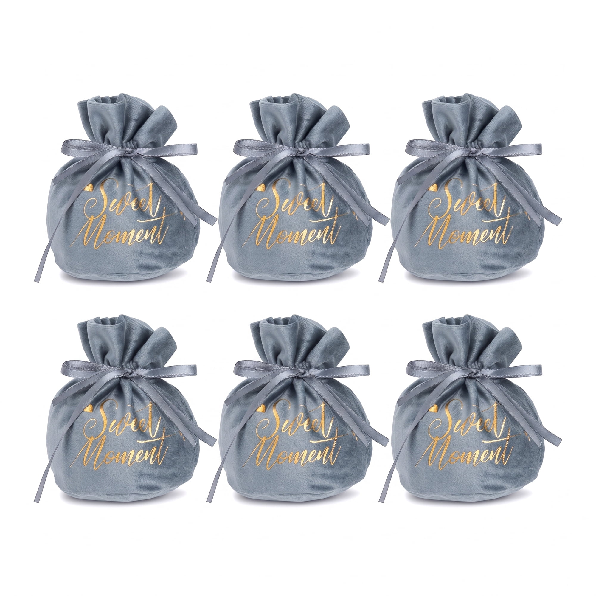 Unique Bargains 6Pcs Velvet Gift Drawstring Bags Set Gray 5.9" x 5.1"