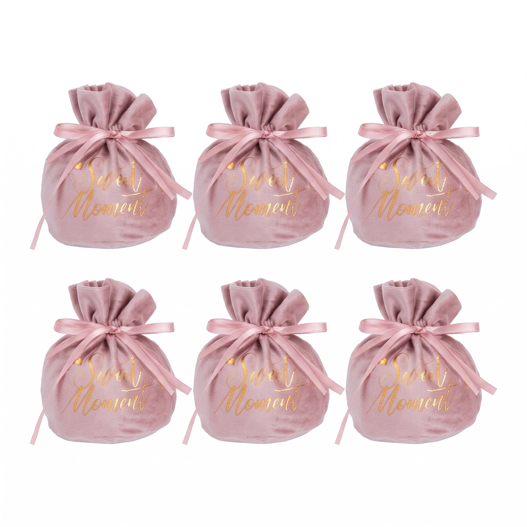 Unique Bargains 6Pcs Velvet Gift Drawstring Bags Set Pink 5.9" x 5.1"