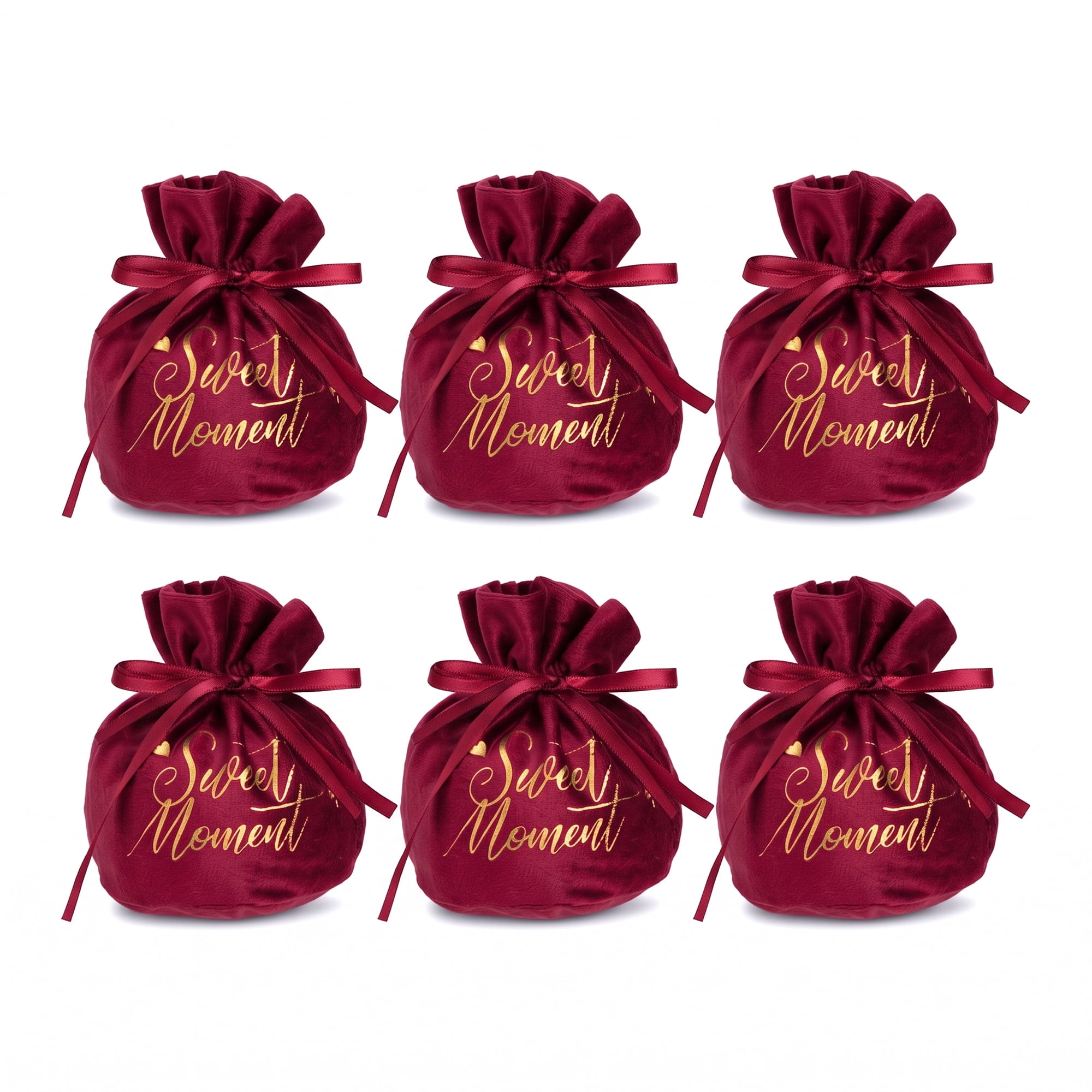 Unique Bargains 6Pcs Velvet Gift Drawstring Bags Set Red 5.9" x 5.1"