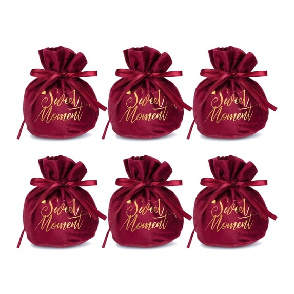 Unique Bargains 6Pcs Velvet Gift Drawstring Bags Set Red 5.9" x 5.1"