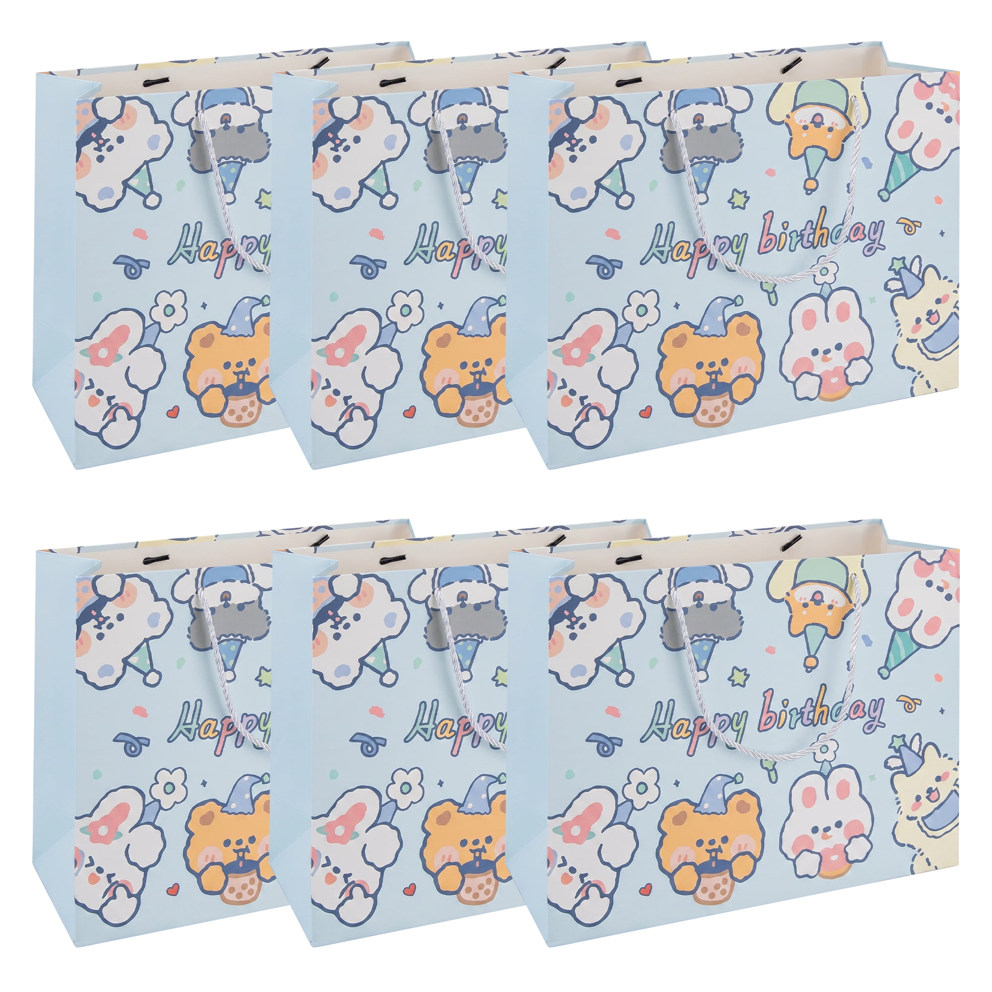 Unique Bargains 6Pcs Vibrant Cartoon Themed Birthday Gift Bags Blue 7.7" x 3.3" x 5.7"