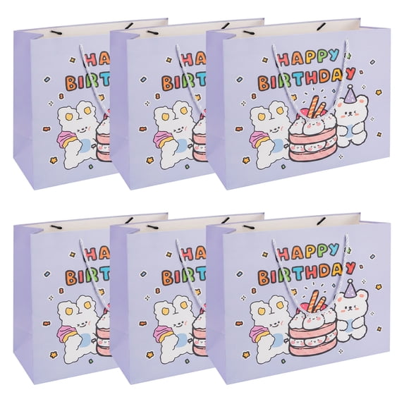 Unique Bargains 6Pcs Vibrant Cartoon Themed Birthday Gift Bags Purple 12.6" x 4.5" x 9.8"
