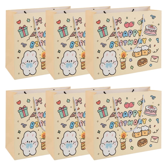 Unique Bargains 6Pcs Vibrant Cartoon Themed Birthday Gift Bags Yellow 12.6" x 4.5" x 9.8"