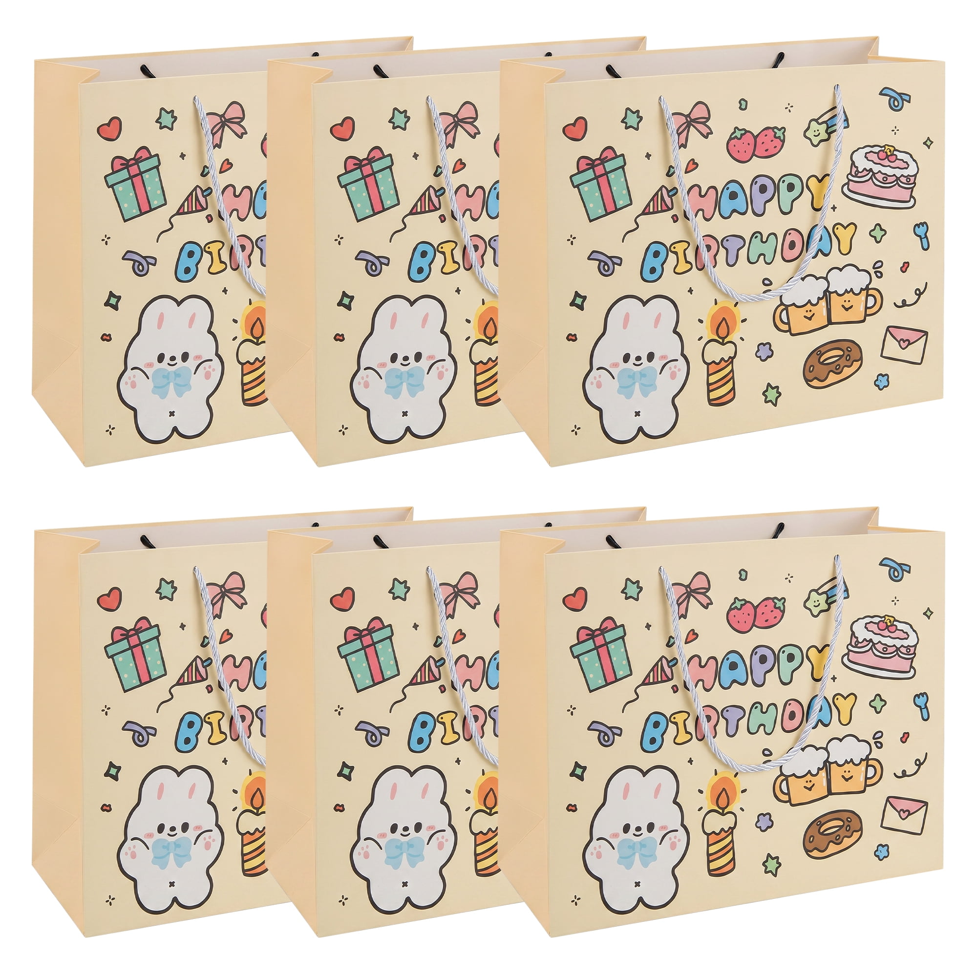 Unique Bargains 6Pcs Vibrant Cartoon Themed Birthday Gift Bags Yellow 7.7" x 3.3" x 5.7"