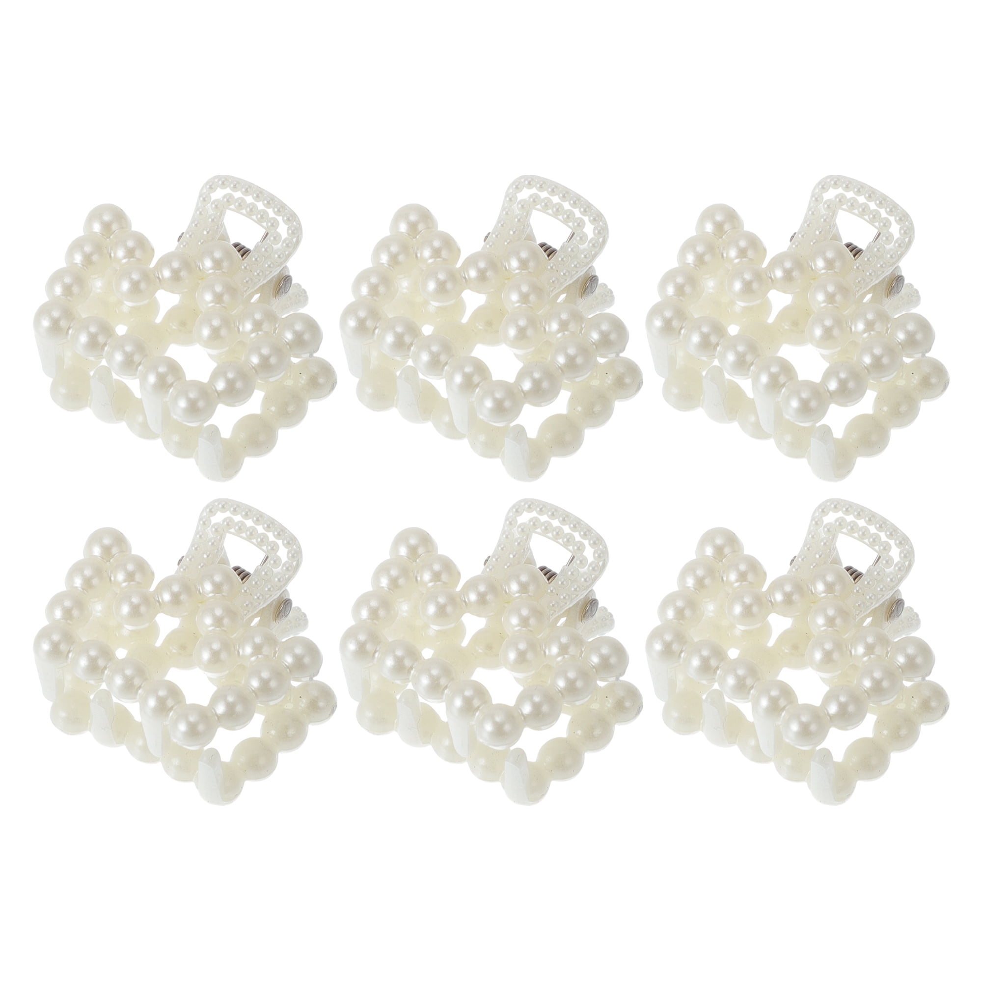 Unique Bargains 6Pcs Women Fashion Pearl Mini Pearl Cross Hairdo Clips Pearl Hollow Crown