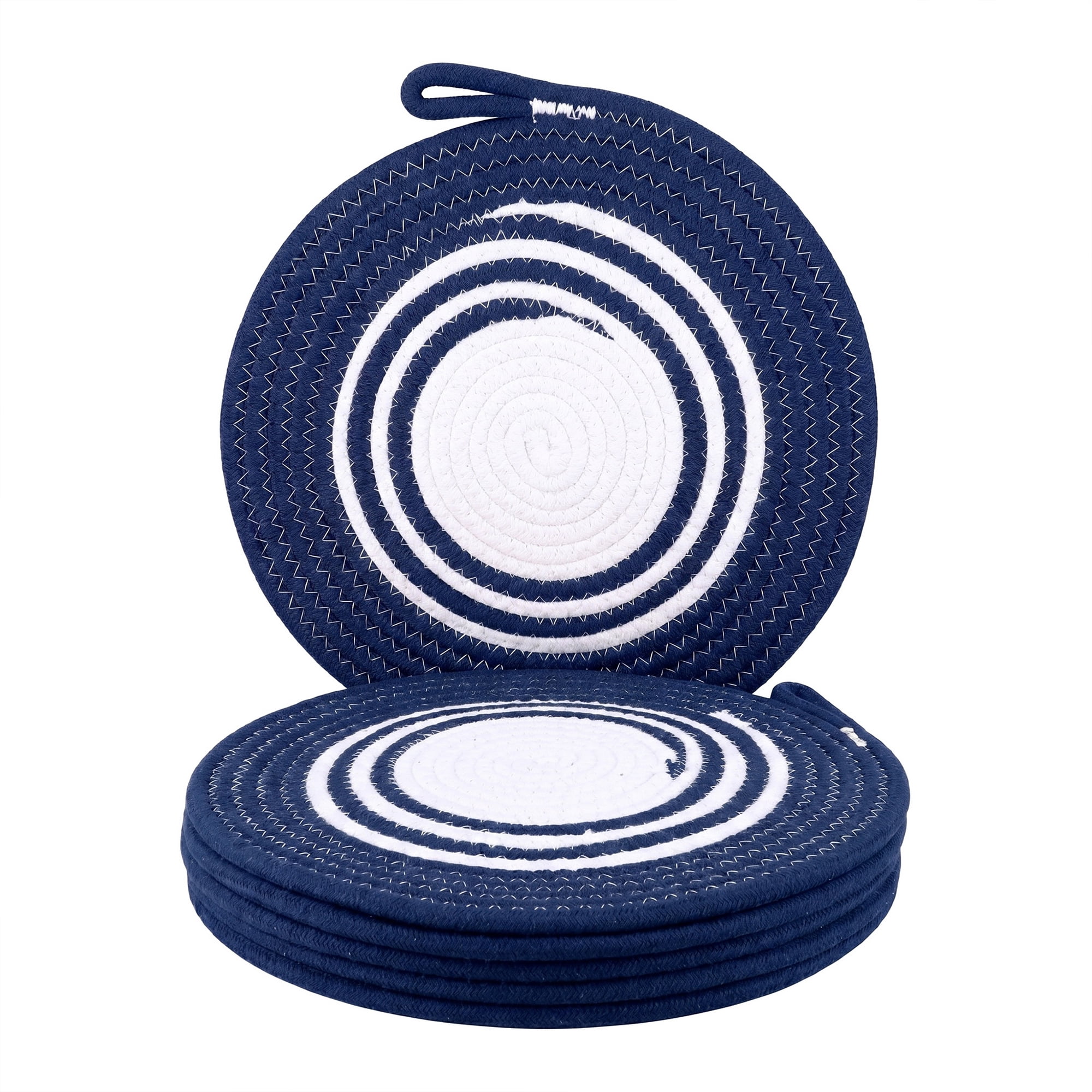 Unique Bargains 6Pcs Woven Dining Table Decor Round Placemats Dark Blue 11.8x11.8in