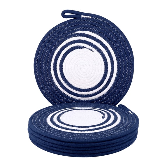 Unique Bargains 6Pcs Woven Dining Table Decor Round Placemats Dark Blue 11.8x11.8in