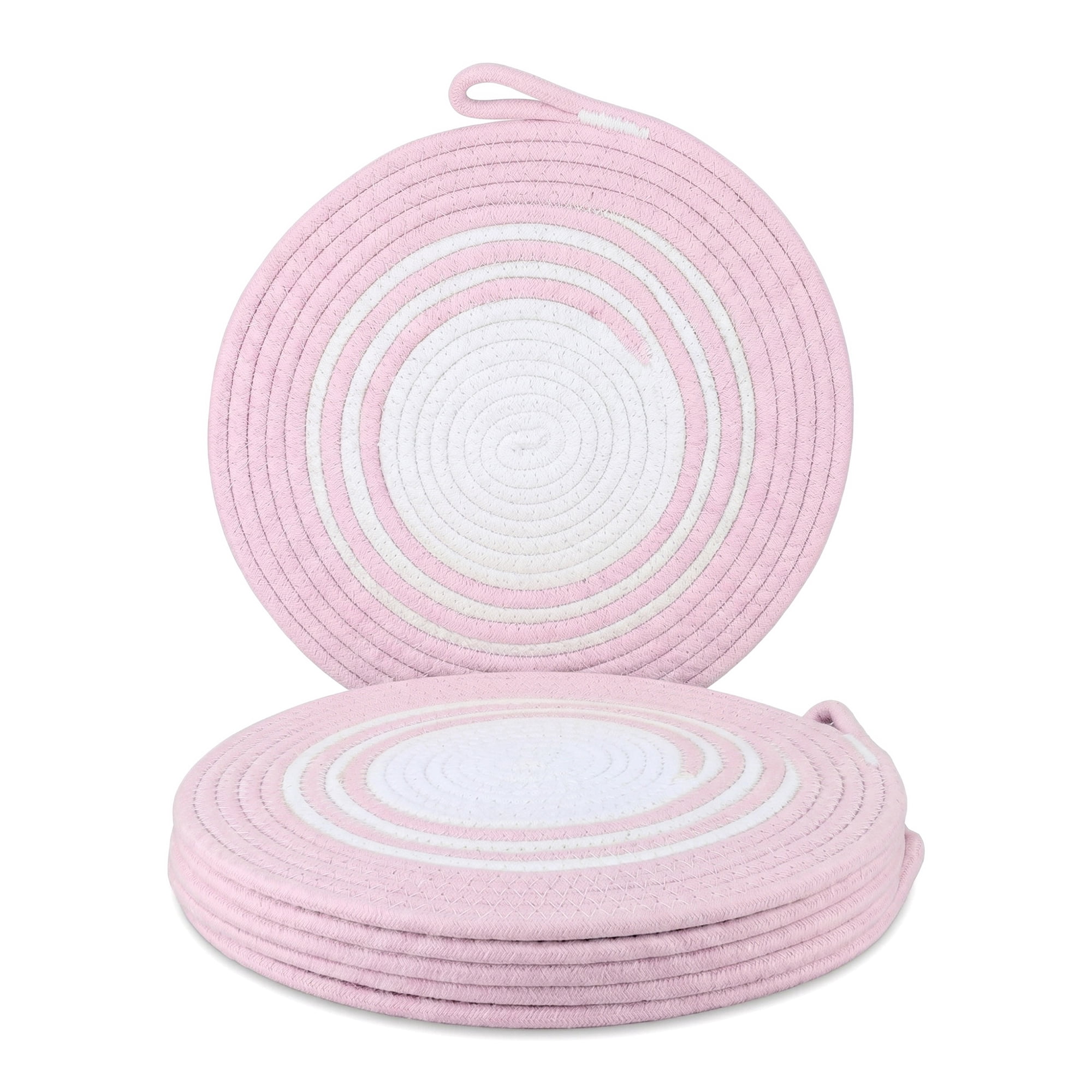 Unique Bargains 6Pcs Woven Dining Table Decor Round Placemats Pink 11.8x11.8in