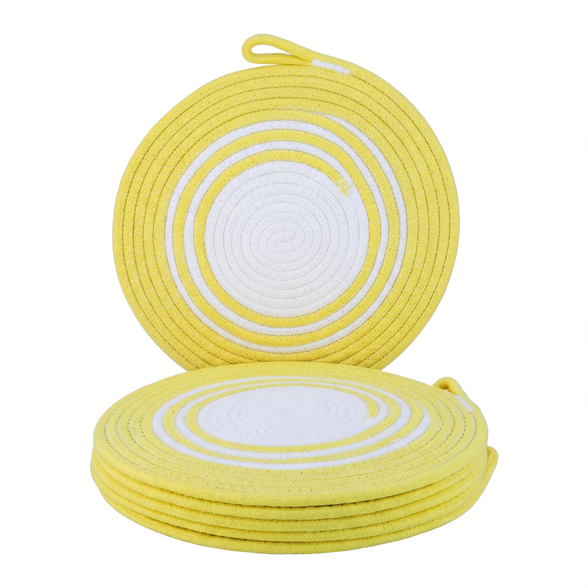 Unique Bargains 6Pcs Woven Dining Table Decor Round Placemats Yellow 11.8x11.8in
