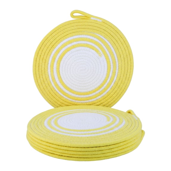 Unique Bargains 6Pcs Woven Dining Table Decor Round Placemats Yellow 11.8x11.8in