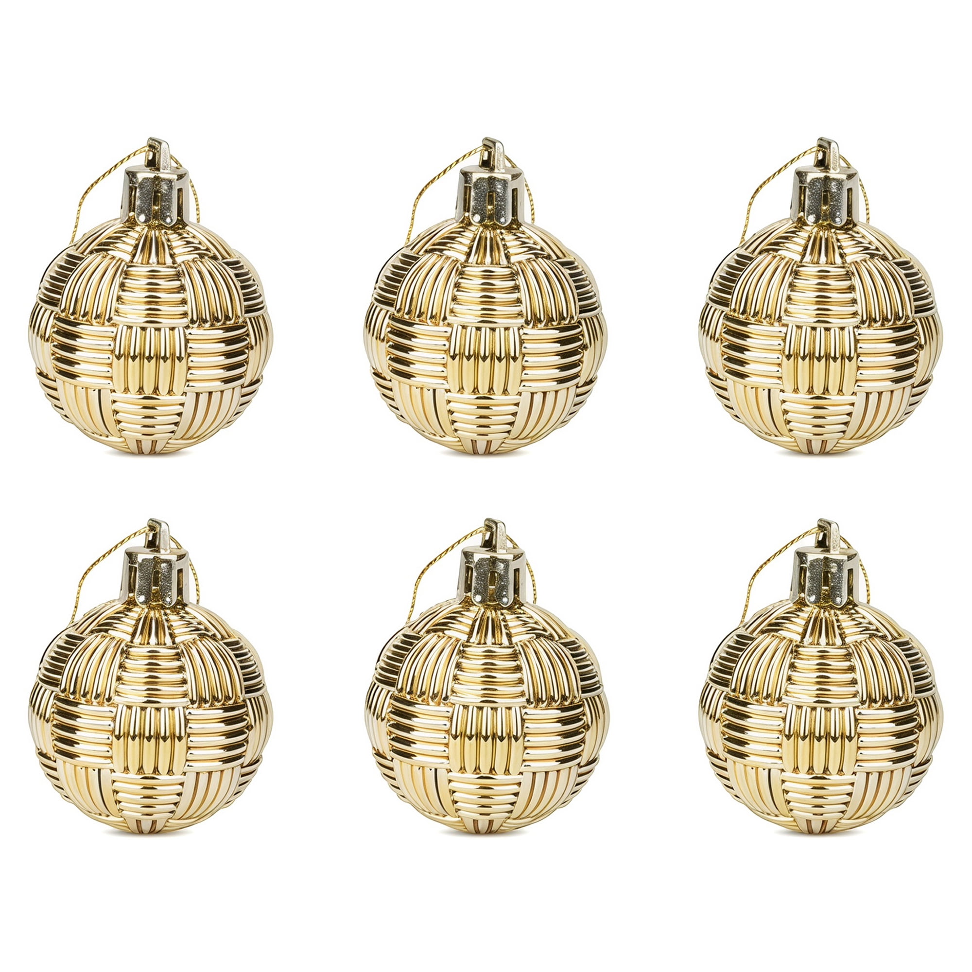 Unique Bargains 6Pcs Woven Texture Balls Mini Decorative Spheres Orbs Gold 1.6"