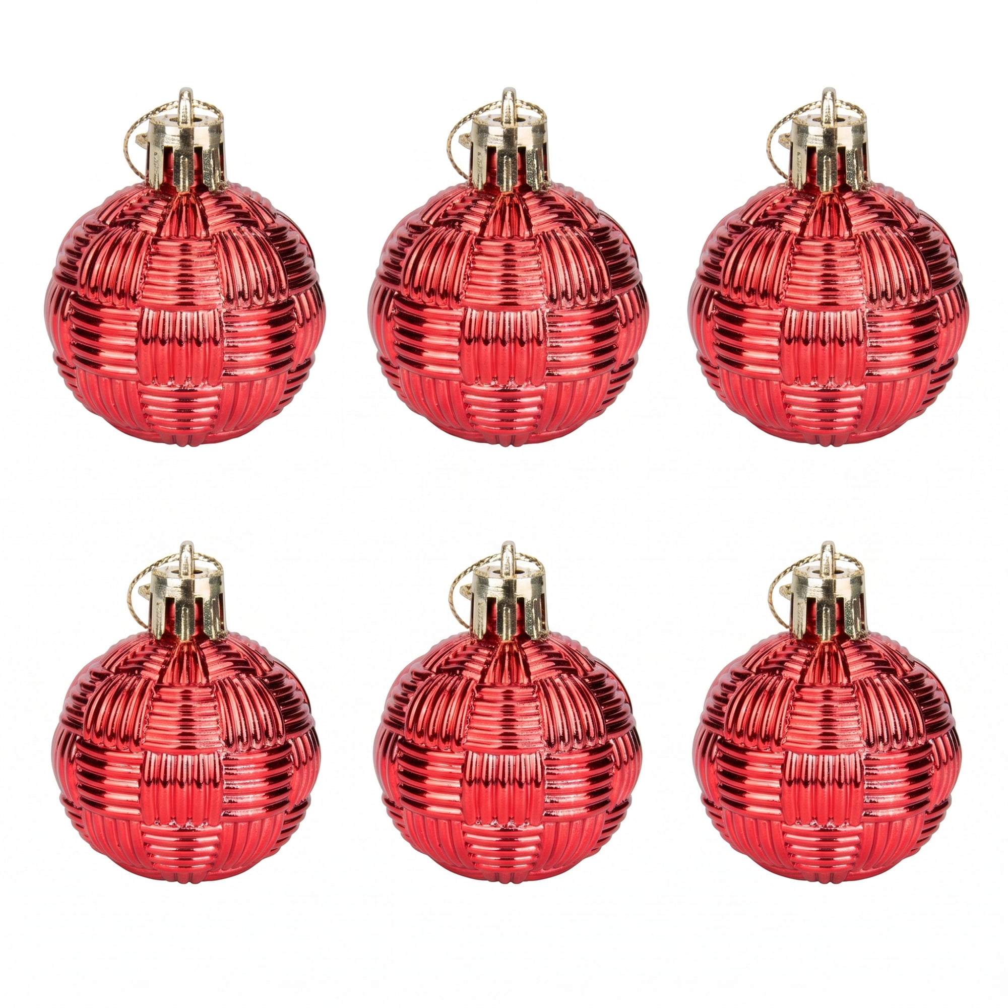 Unique Bargains 6Pcs Woven Texture Balls Mini Decorative Spheres Orbs Red 1.6"