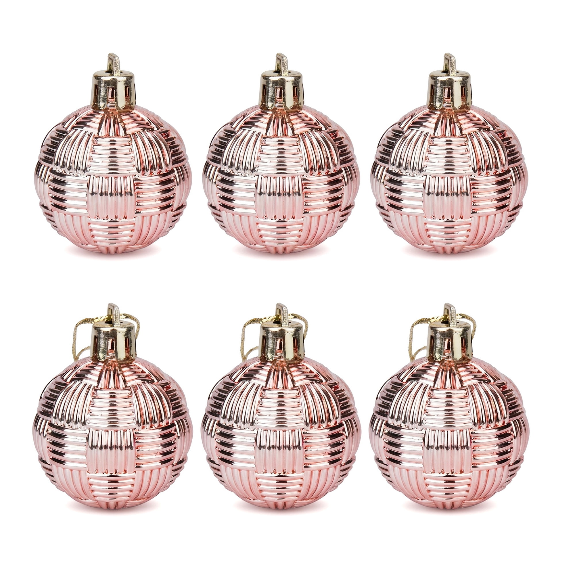 Unique Bargains 6Pcs Woven Texture Balls Mini Decorative Spheres Orbs Rose Gold 1.6"