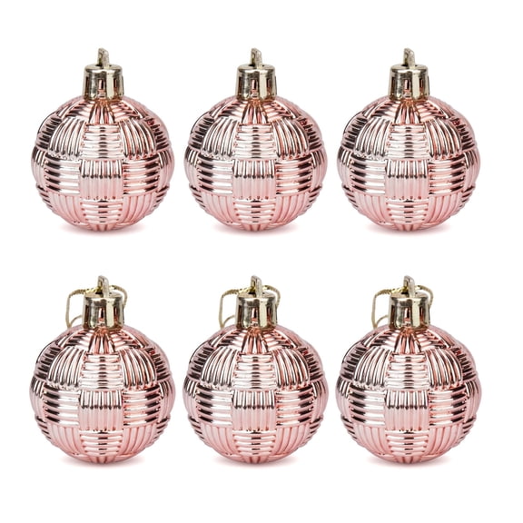 Unique Bargains 6Pcs Woven Texture Balls Mini Decorative Spheres Orbs Rose Gold 1.6"