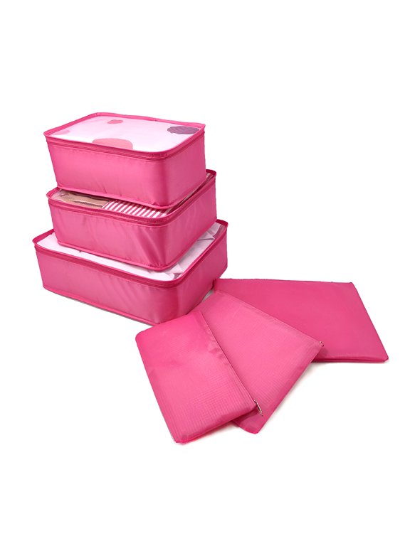 6Pcs Zipper Design Packing Cube Set for Luggage Rose Red