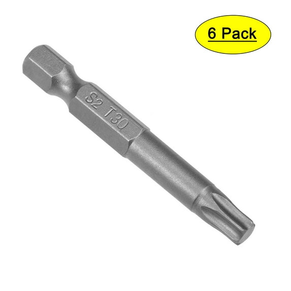Unique Bargains 6pcs 50mm 1/4' Hex Shank T30 Magnetic Torx Head Screwdriver Bits S2 Alloy Steel