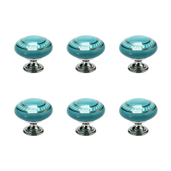 Ceramic Vintage Knobs Pull Handle Drawer Wardrobe Cabinet Cupboard Dresser 6pcs Gold Circle Blue