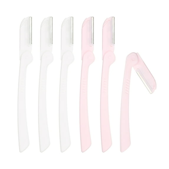 Unique Bargains 6pcs Eyebrow Razor for Women Foldable Facial Razor Stainless Steel Eyebrow Trimmer Skin Tool White Pink