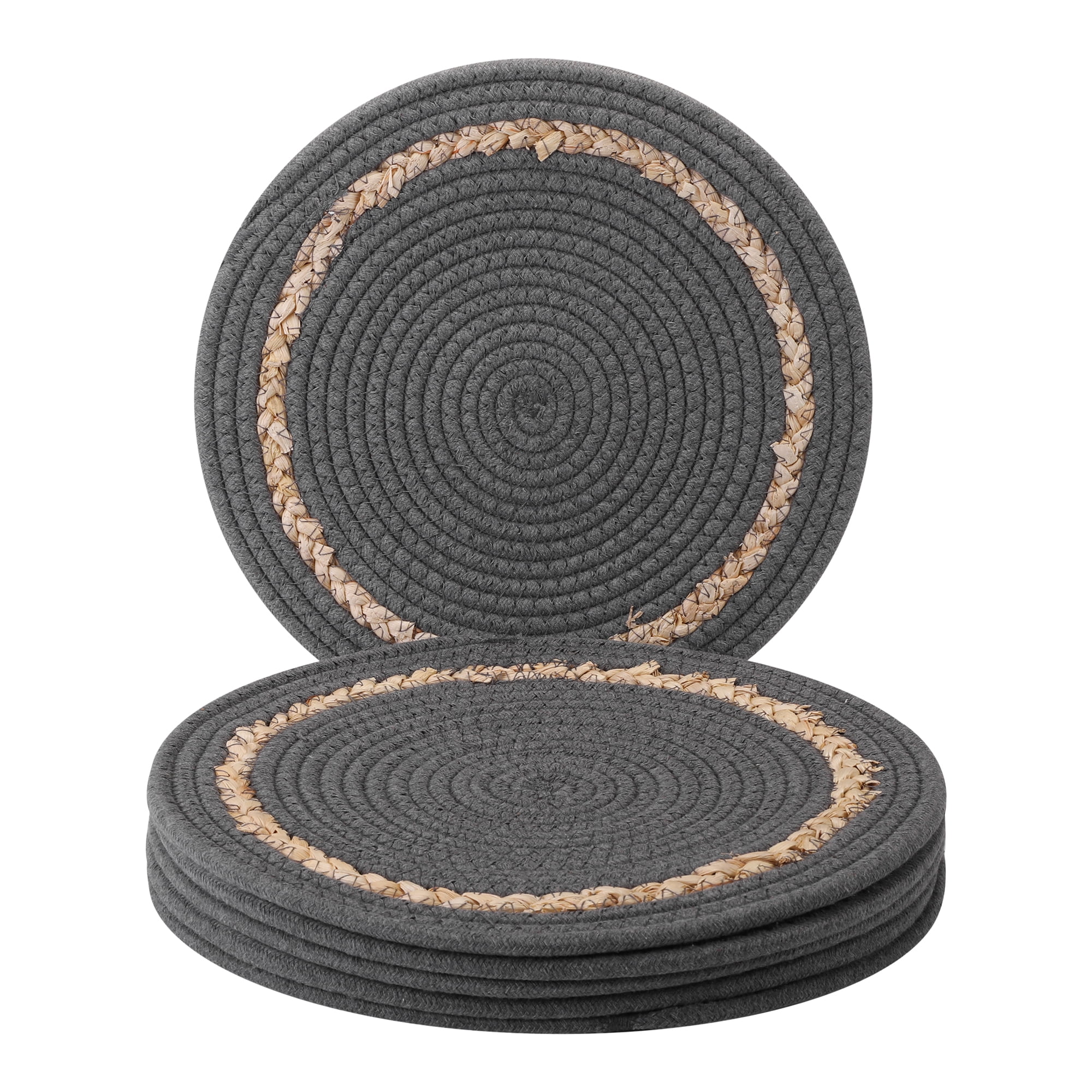 Unique Bargains 6pcs Farmhouse Woven Placemats Dark Gray 11.8"x11.8"