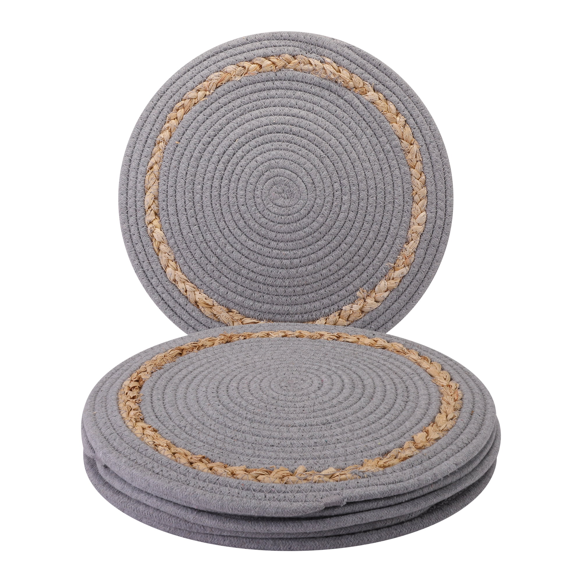 Unique Bargains 6pcs Farmhouse Woven Placemats Light Gray 11.8"x11.8"