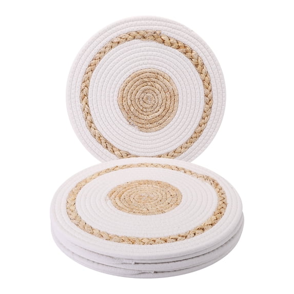 Unique Bargains 6pcs Farmhouse Woven Placemats White/Brown 11.8"x11.8"