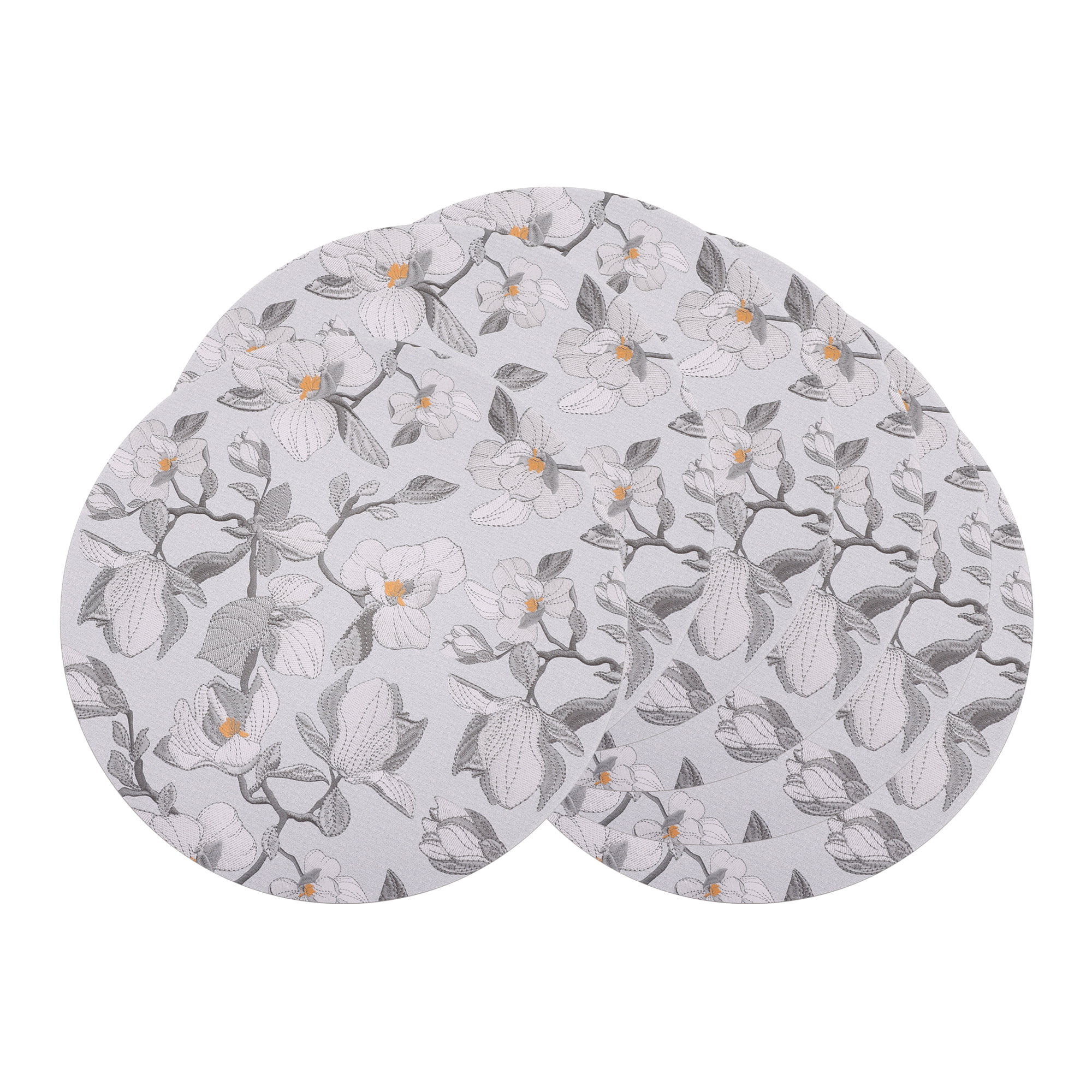 Unique Bargains 6pcs Faux Leather Floral Placemats Gray 13"x13"