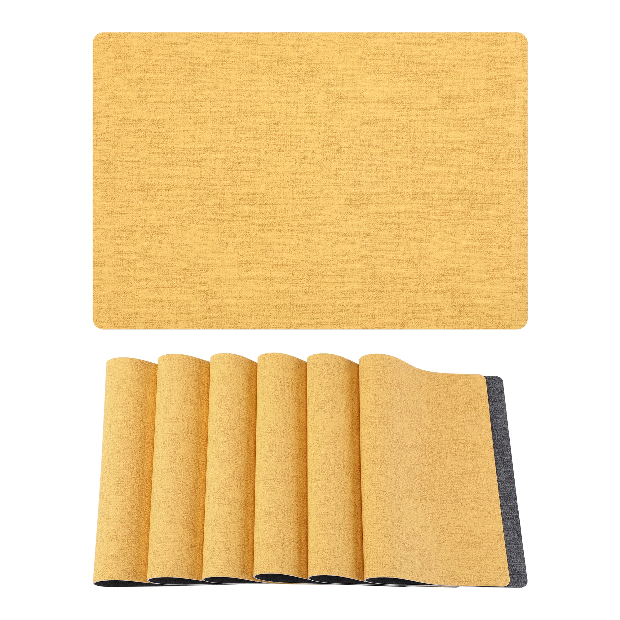 Unique Bargains 6pcs Faux Leather Placemats for Kitchen Lemon Yellow 16.9"x11.8"
