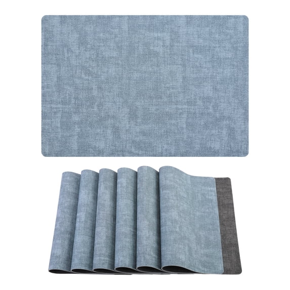 Unique Bargains 6pcs Faux Leather Placemats for Kitchen Light Blue 16.9"x11.8"