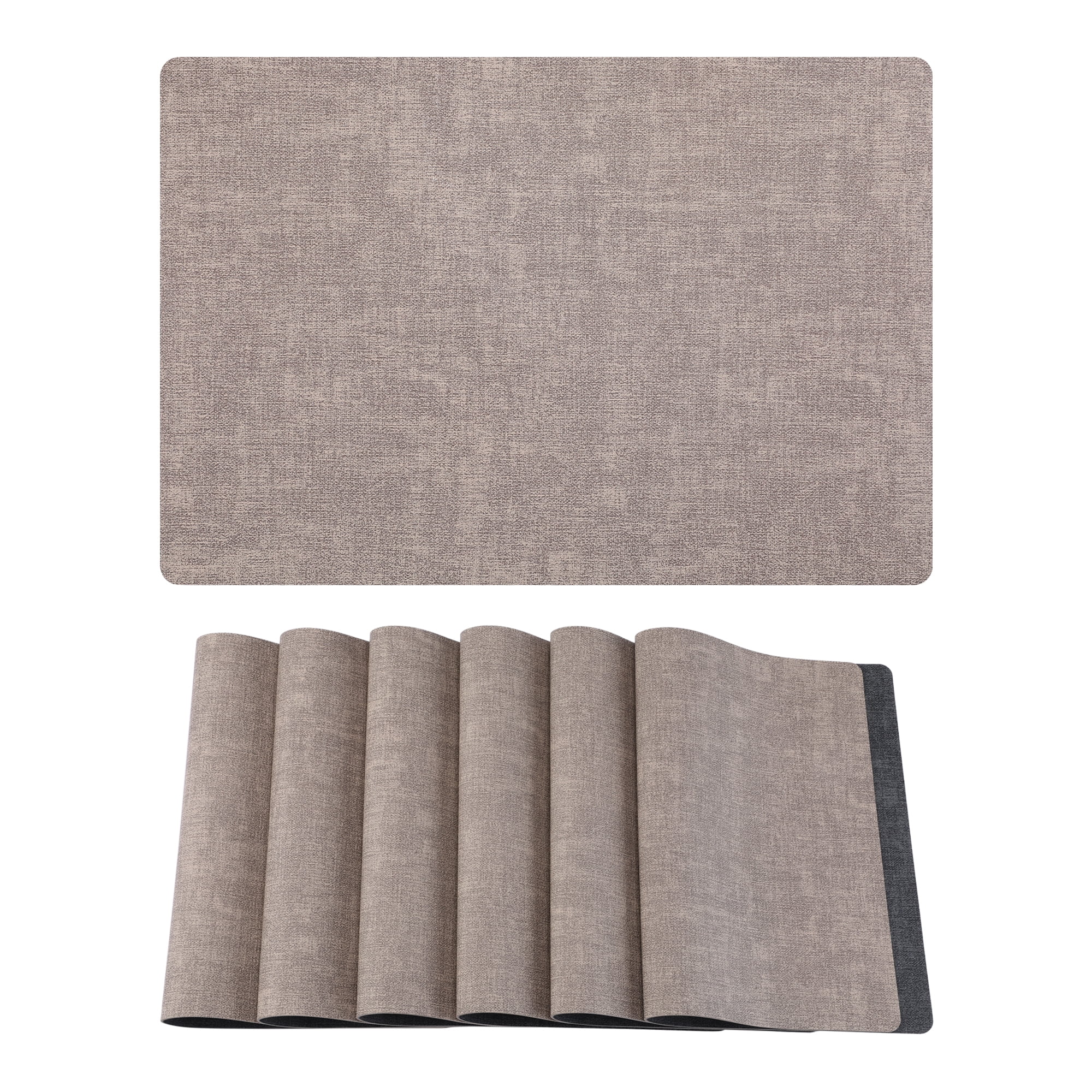 Unique Bargains 6pcs Faux Leather Placemats for Kitchen Light Brown 16.9"x11.8"