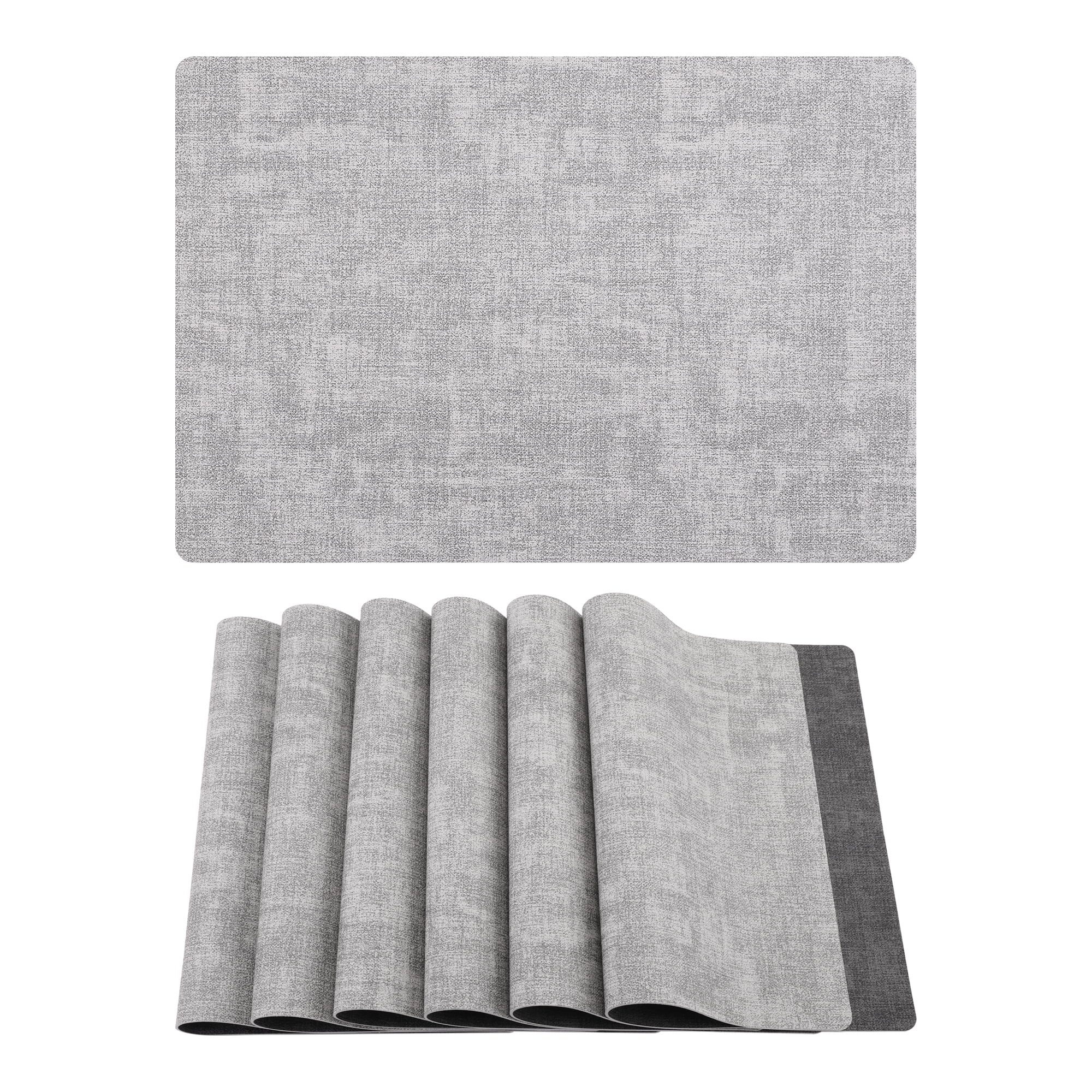 Unique Bargains 6pcs Faux Leather Placemats for Kitchen Light Gray 16.9"x11.8"