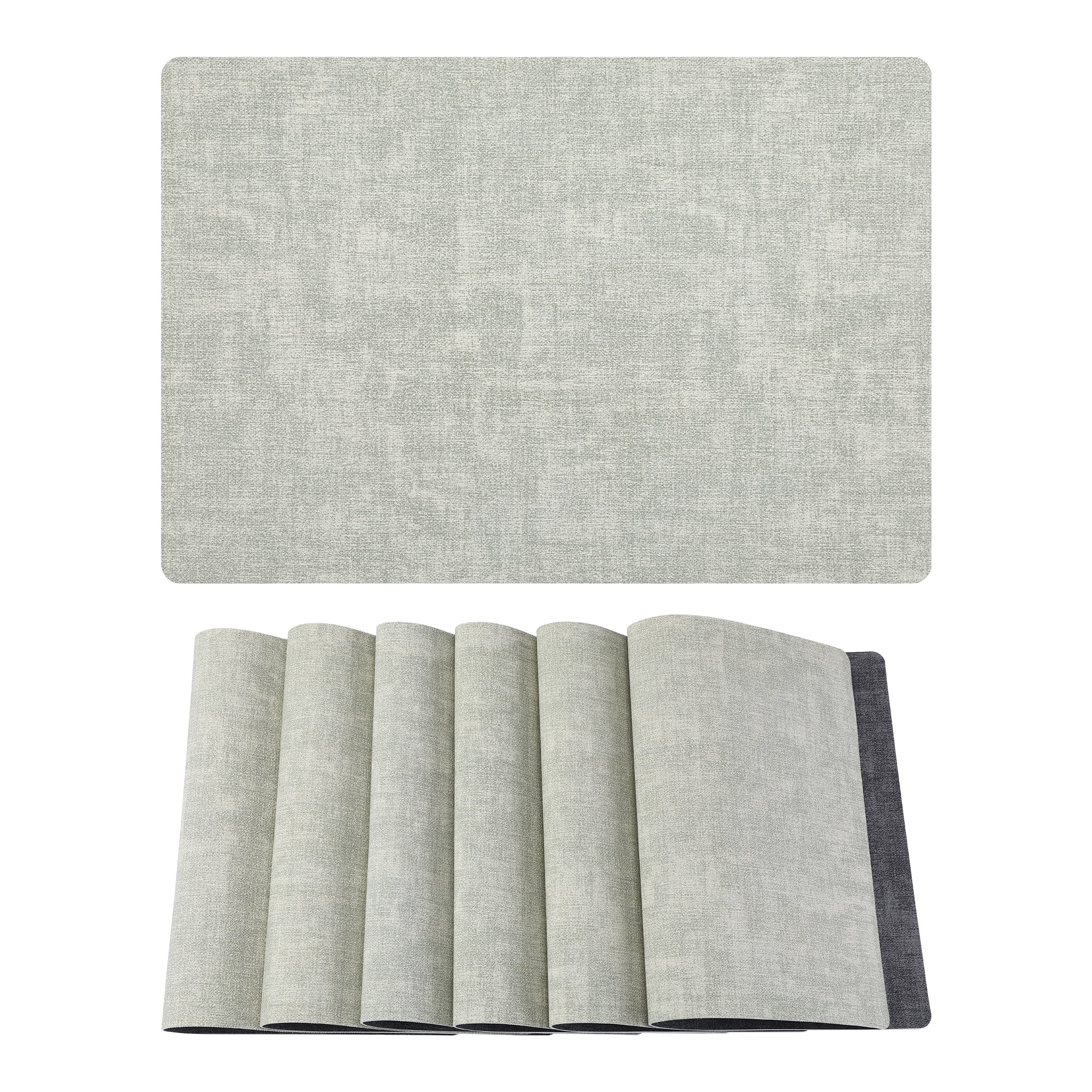 Unique Bargains 6pcs Faux Leather Placemats for Kitchen Light Green 16.9"x11.8"
