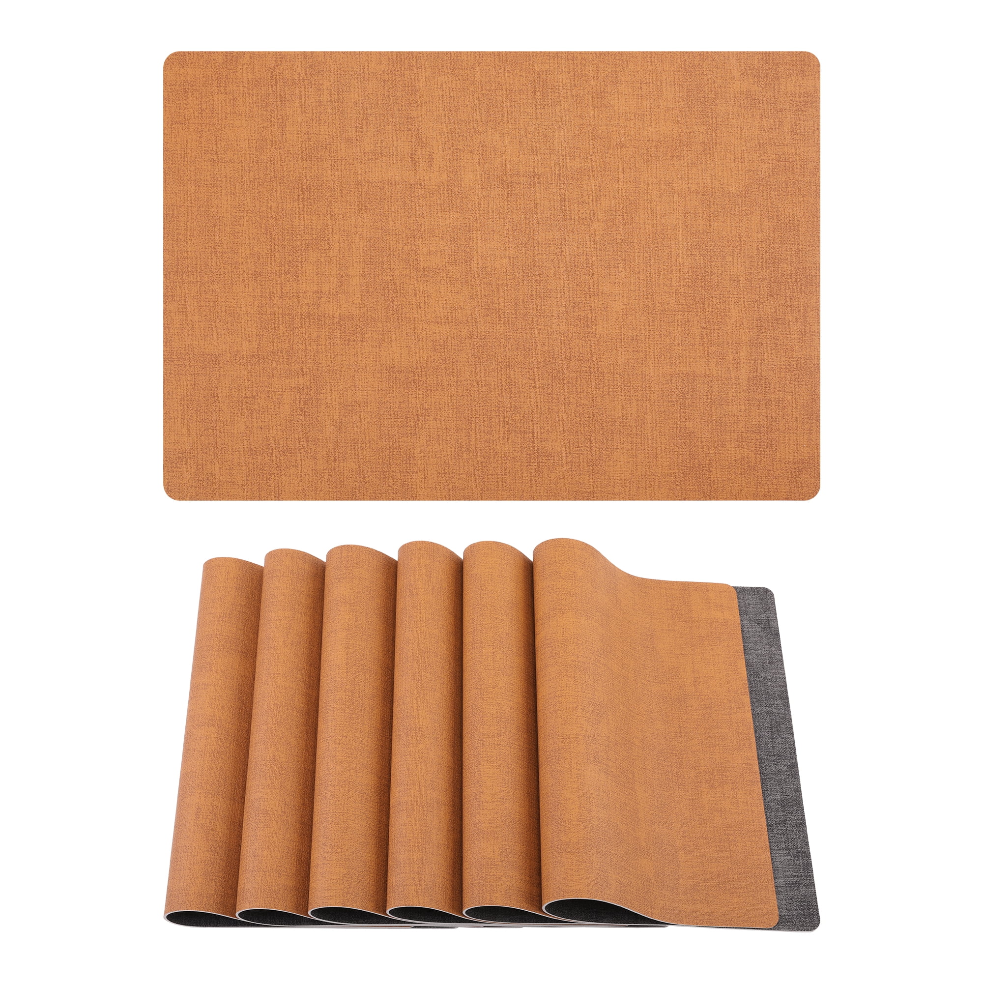 Unique Bargains 6pcs Faux Leather Placemats for Kitchen Orange 16.9"x11.8"