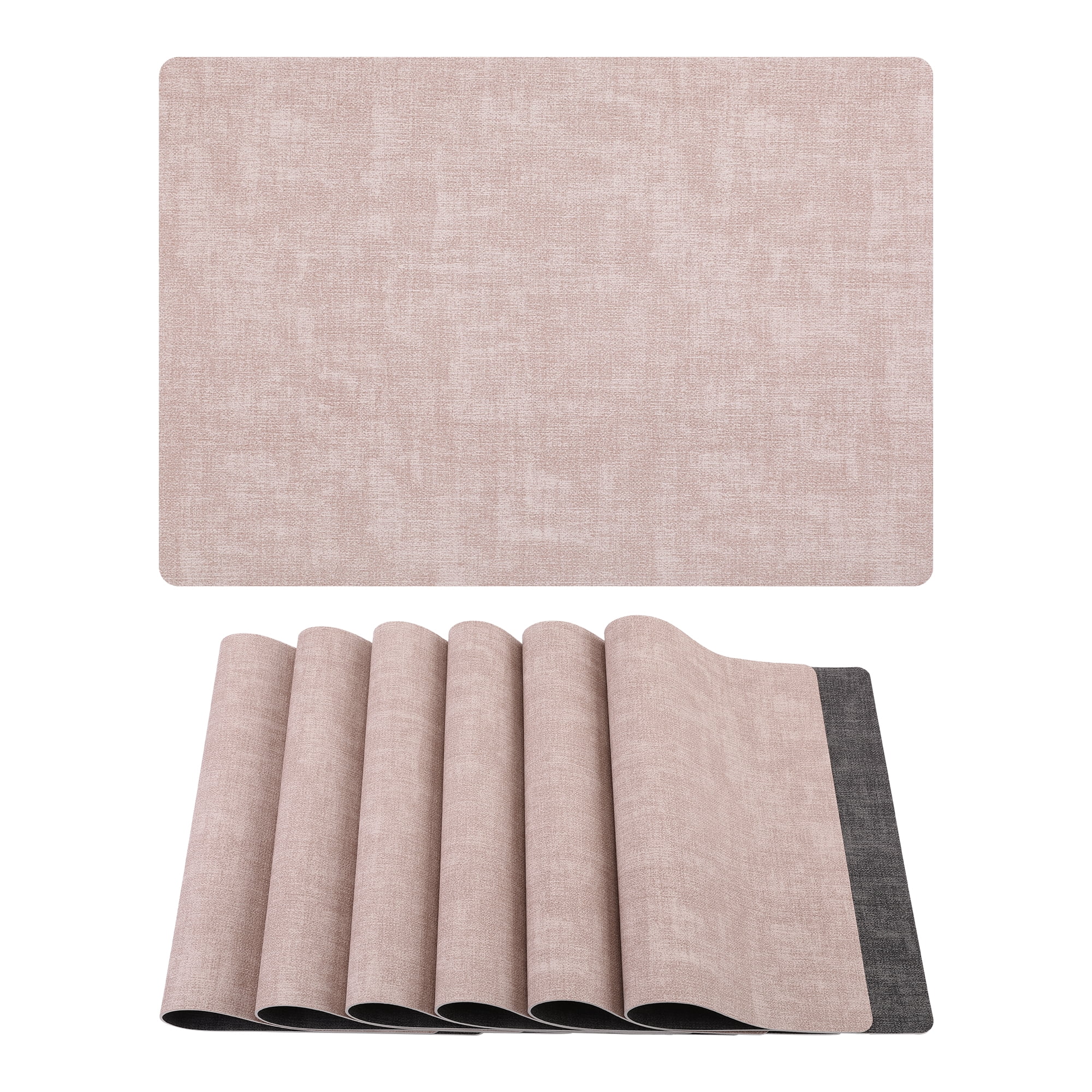 Unique Bargains 6pcs Faux Leather Placemats for Kitchen Pink 16.9"x11.8"