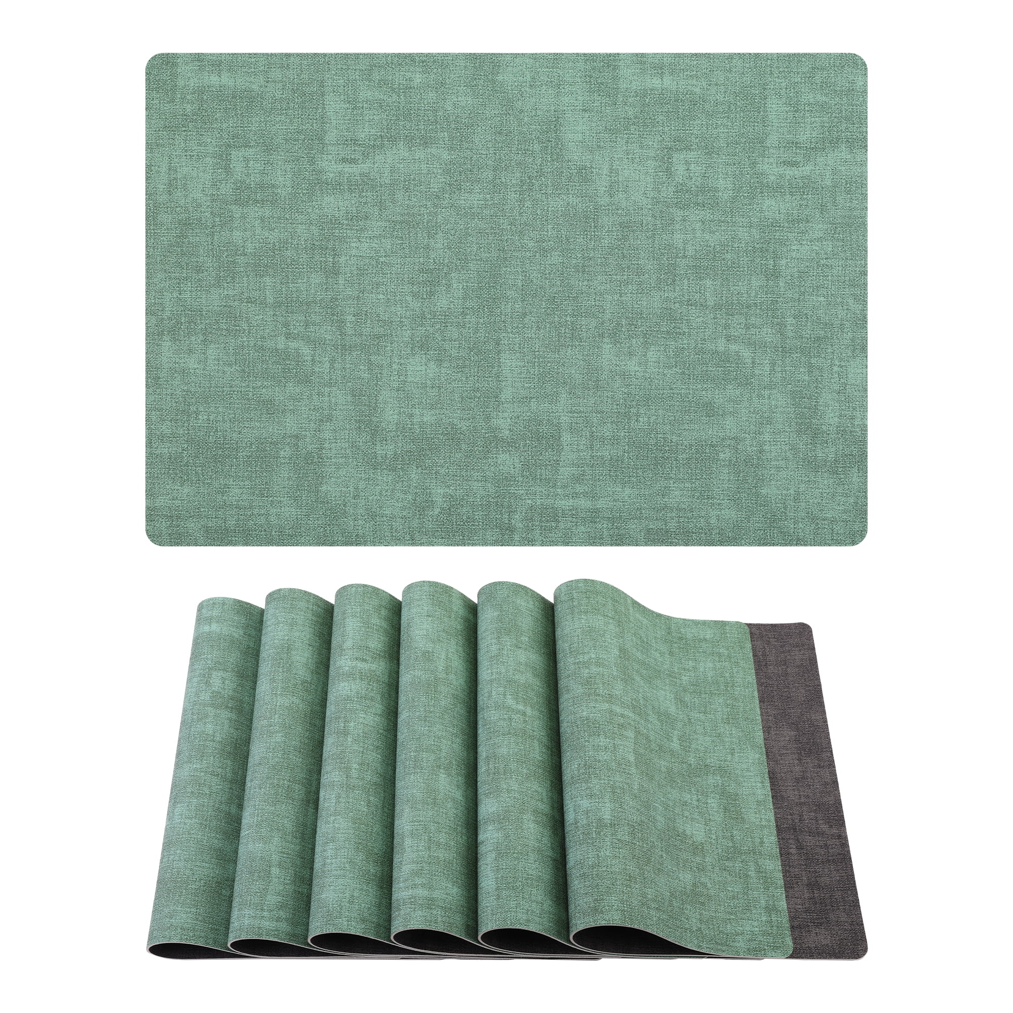Unique Bargains 6pcs Faux Leather Placemats for Kitchen Teal 16.9"x11.8"